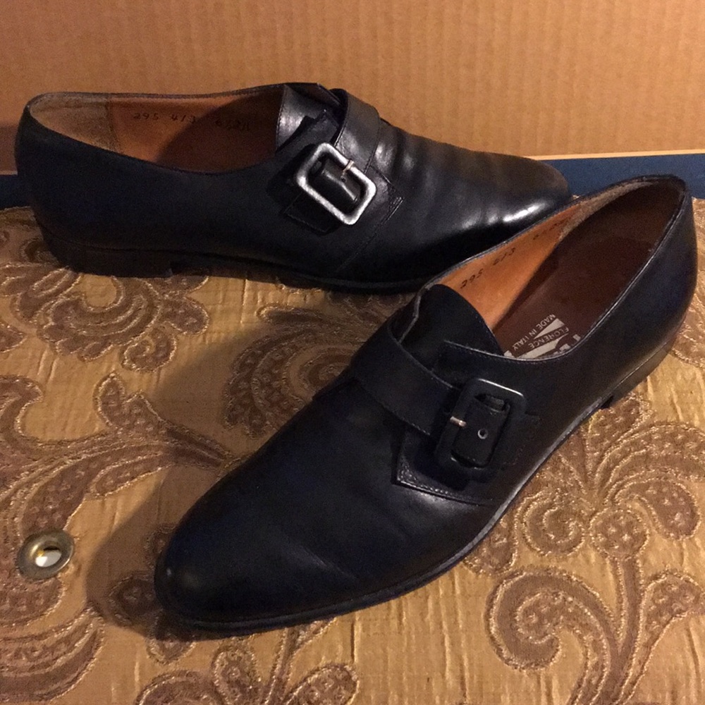 Ferragamo black leather buckle shoes LAST CALL